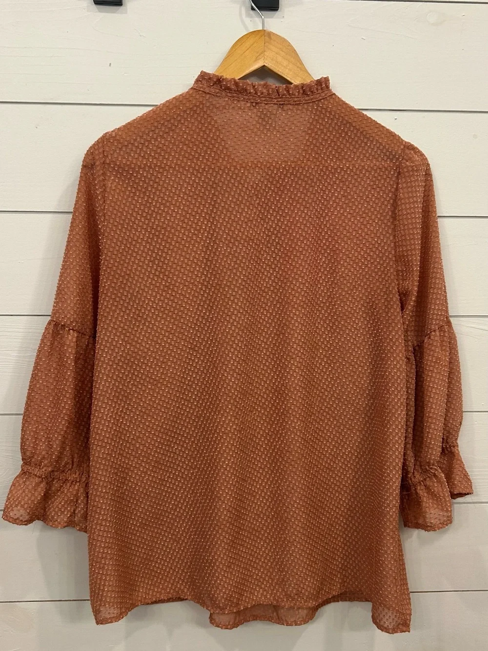 Sabrina Lauren Tie-Neck Peasant Blouse in Rust - Picture 2 of 4